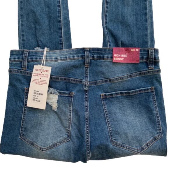 Haute Curve Jeans Medium Wash Distressed High Rise Skinny Ankle Size 18 NEW - Picture 7 of 12
